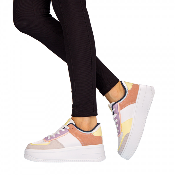 Γυναικεία αθλητικά παπούτσια Biona λευκά με κίτρινα, 3 - Kalapod.gr